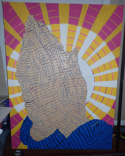 "Prayer (after Albrecht Dürer)" acrylic on wood panel, 2020, 36x48 inches