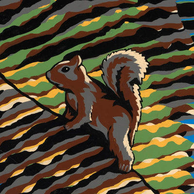 "Squirrel on the Kerrville River" acrylic on canvas, 2024, 48x24 inches, painted sides