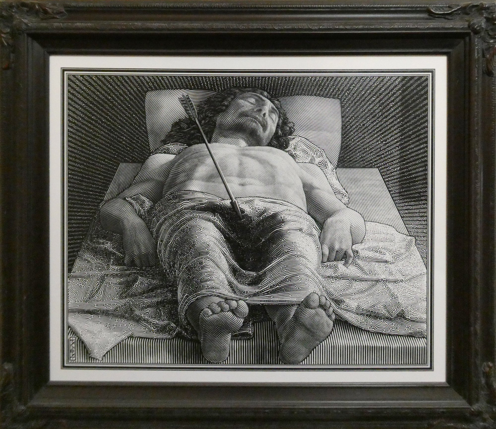 "Porn Addiction (after Mantegna)" single edition laser engraving, 2018,  24x20 inches