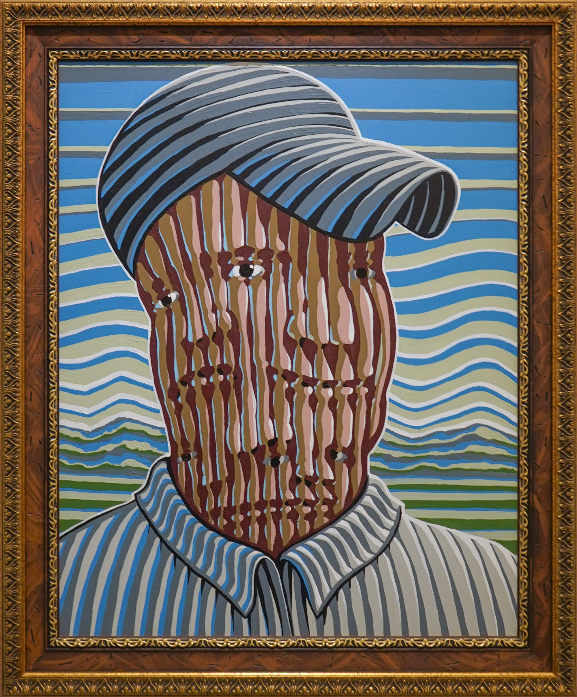 "Put on a Good Face", acrylic on wood panel, 2021, 24x30 inches (framed)