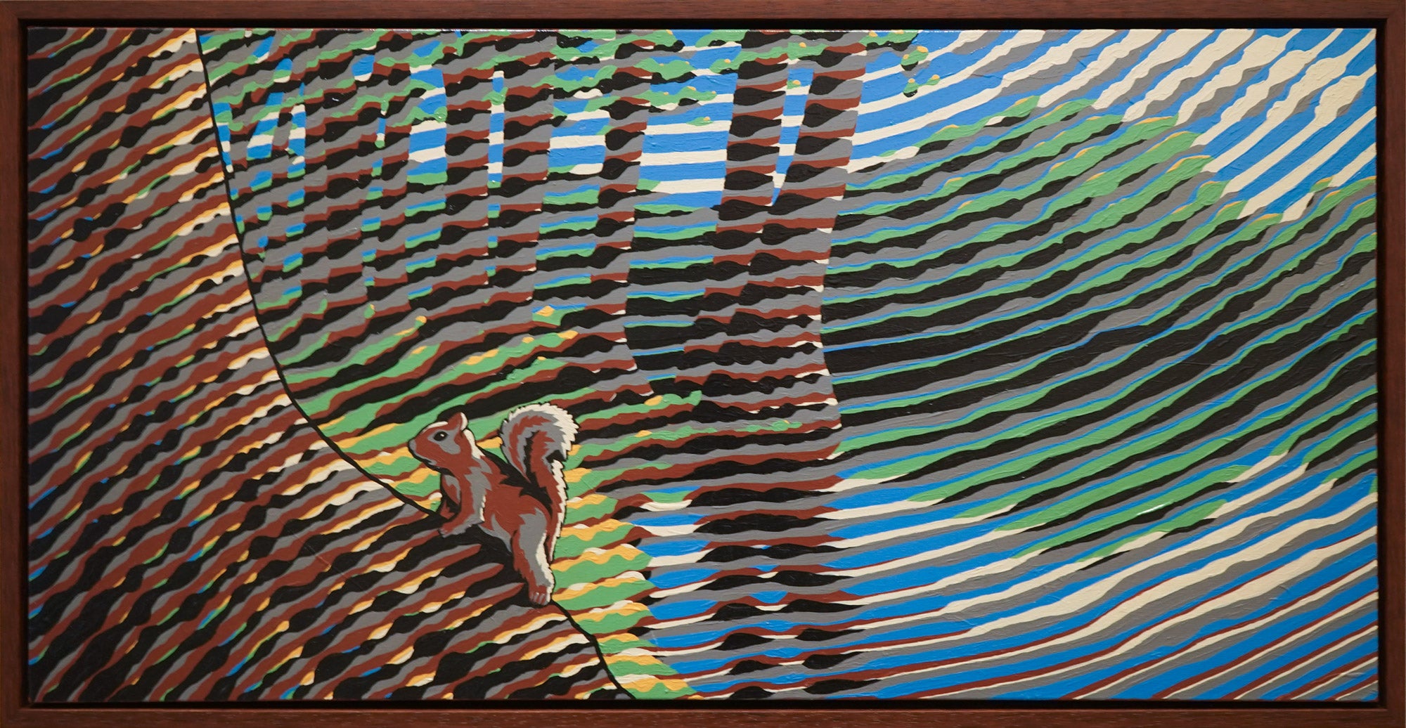 "Squirrel on the Kerrville River Trail" acrylic on canvas, 2024, 48x24 inches