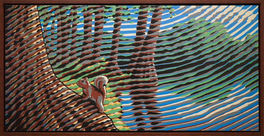 "Squirrel on the Kerrville River Trail" acrylic on canvas, 2024, 48x24 inches