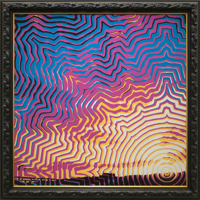 "Sunset Over South Austin" acrylic on wood panel, 2023, 36x36 inches