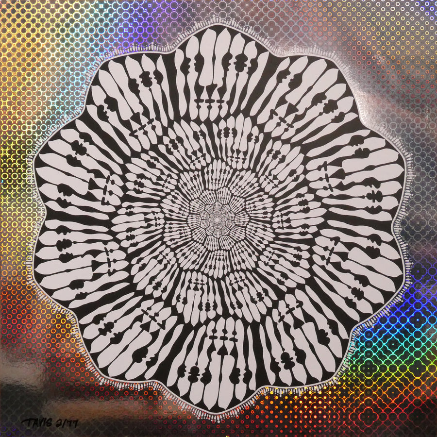 "Forgiveness 70x7" 2-color screenprint on holographic paper, 18x18 inches, limited edited signed and numbered out of 77