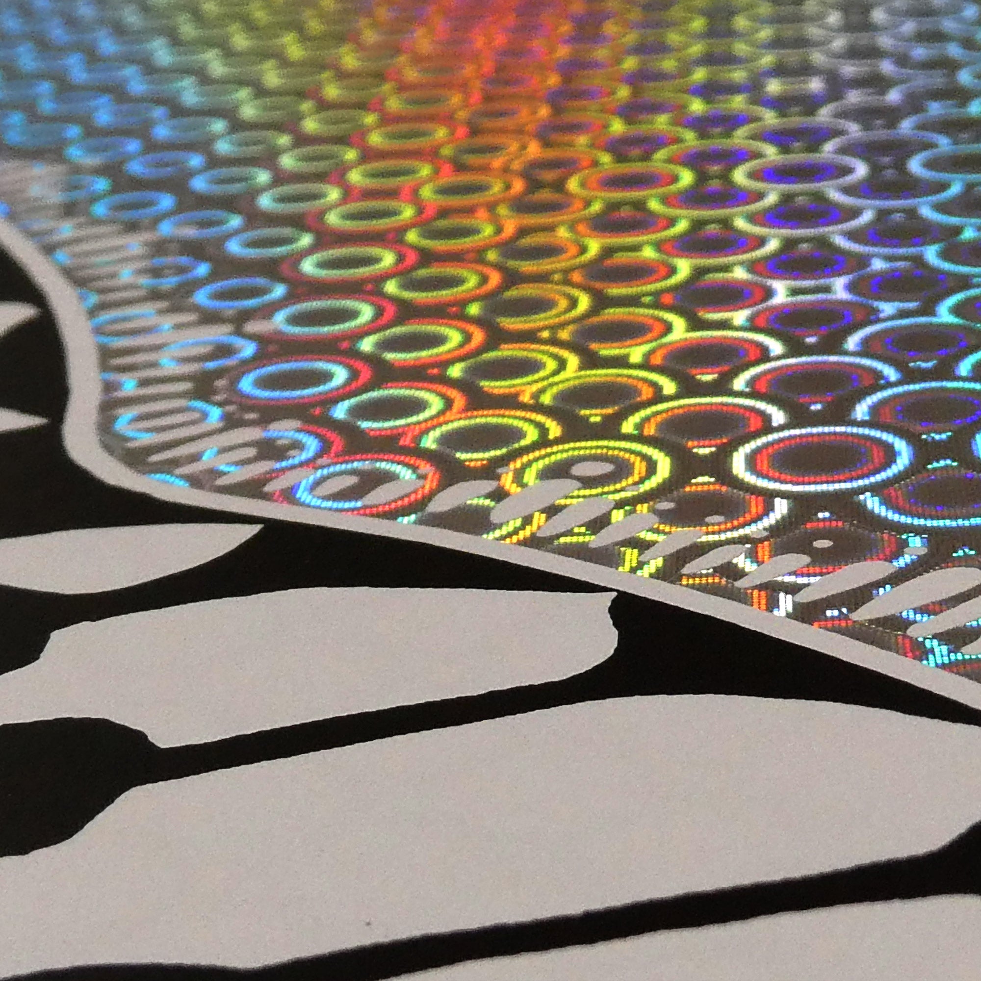 "Forgiveness 70x7" 2-color screenprint on holographic paper, 18x18 inches, limited edited signed and numbered out of 77