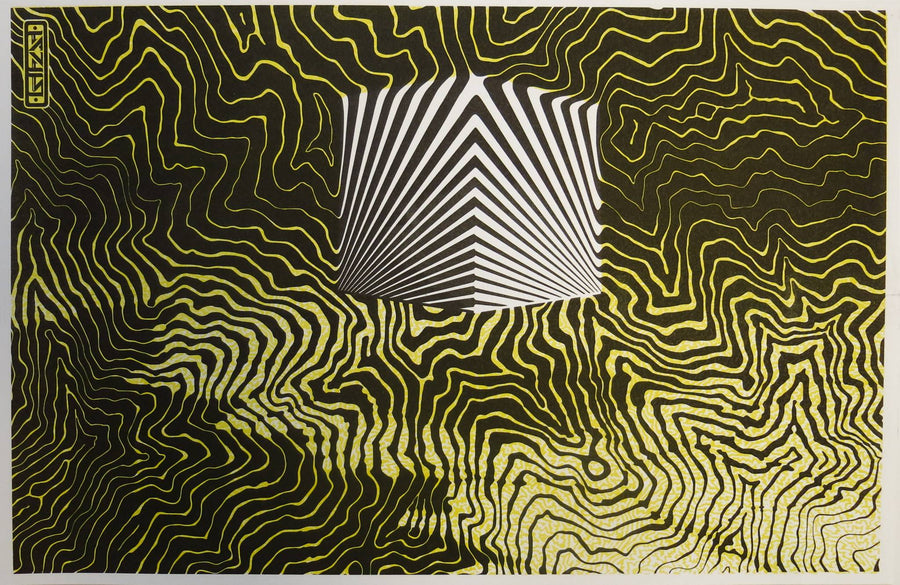 "Awaiting the Abyss" 2-color risograph print on 17 x 11 paper, limited edition of 100