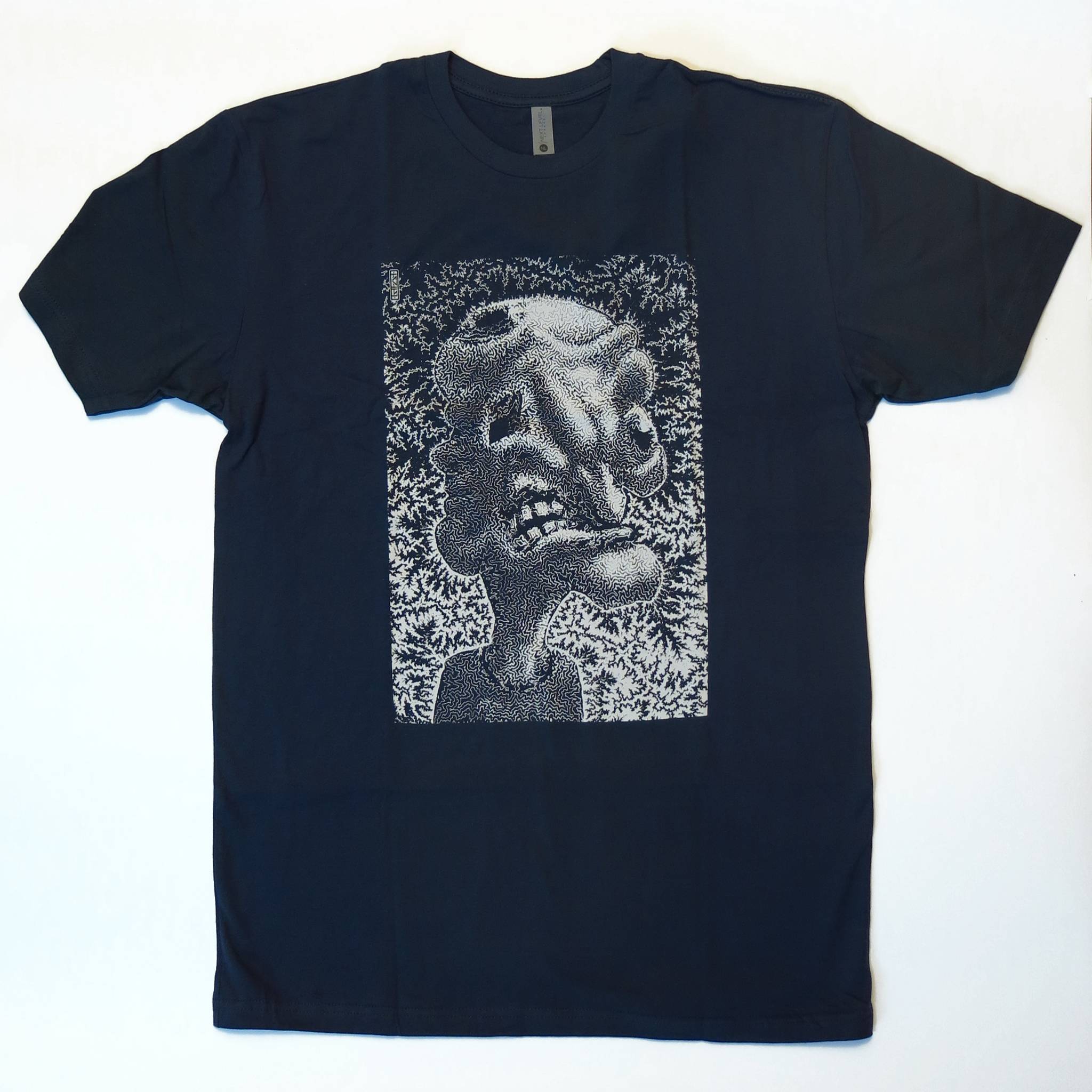 "Exorcist" Indigo T-Shirt screenprinted with discharge ink
