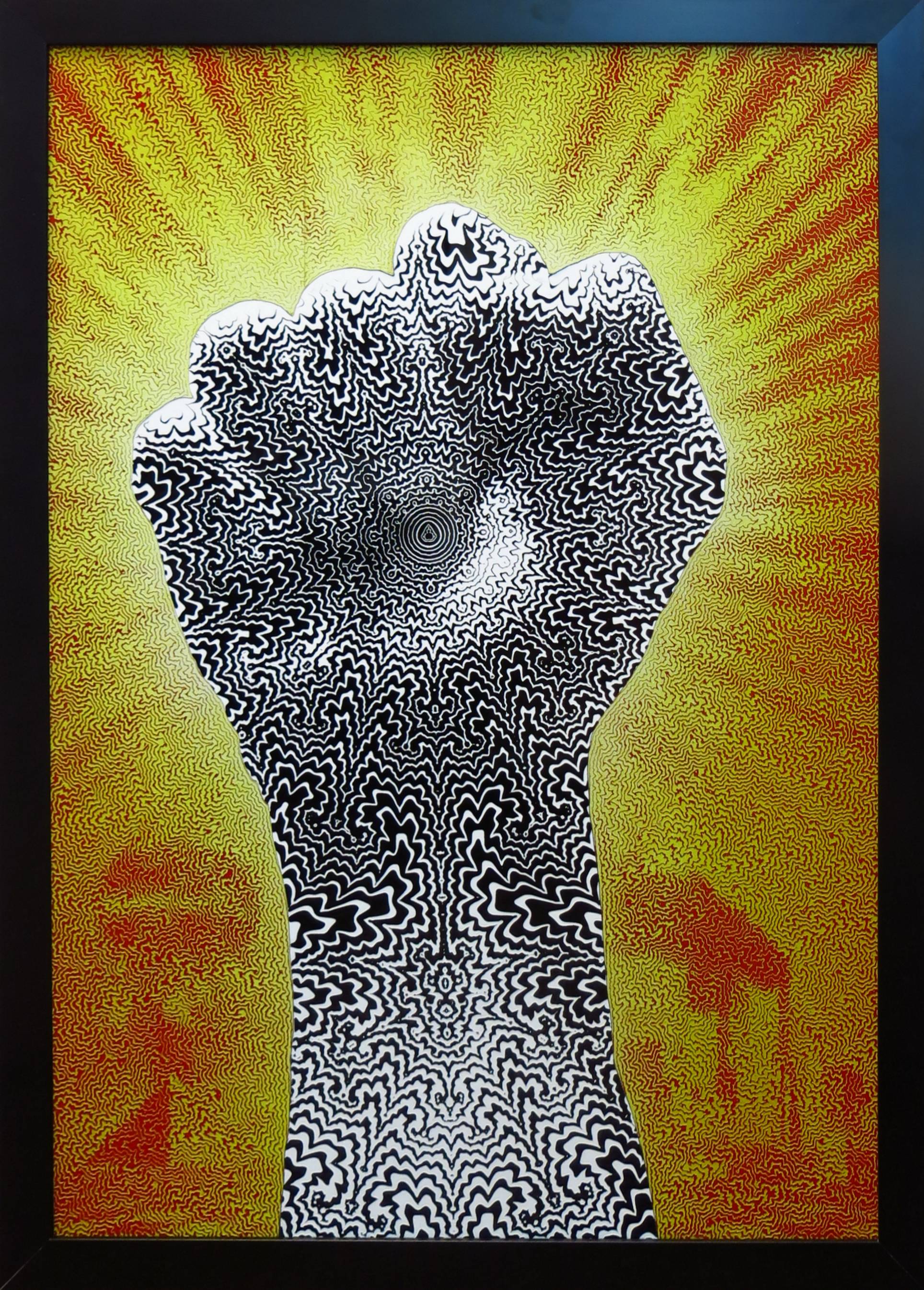 "Fractal Revolution" single edition painted Laser Engraving, 2018, 25 x 35 inches framed