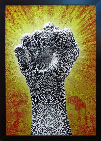 "Fractal Revolution" single edition painted Laser Engraving, 2018, 25 x 35 inches framed