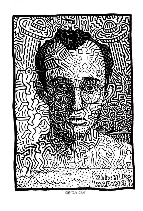 "Portrait of Keith Haring" woodblock print on 32x40 inch Somerset Sateen paper, limited edited signed and numbered out of 15
