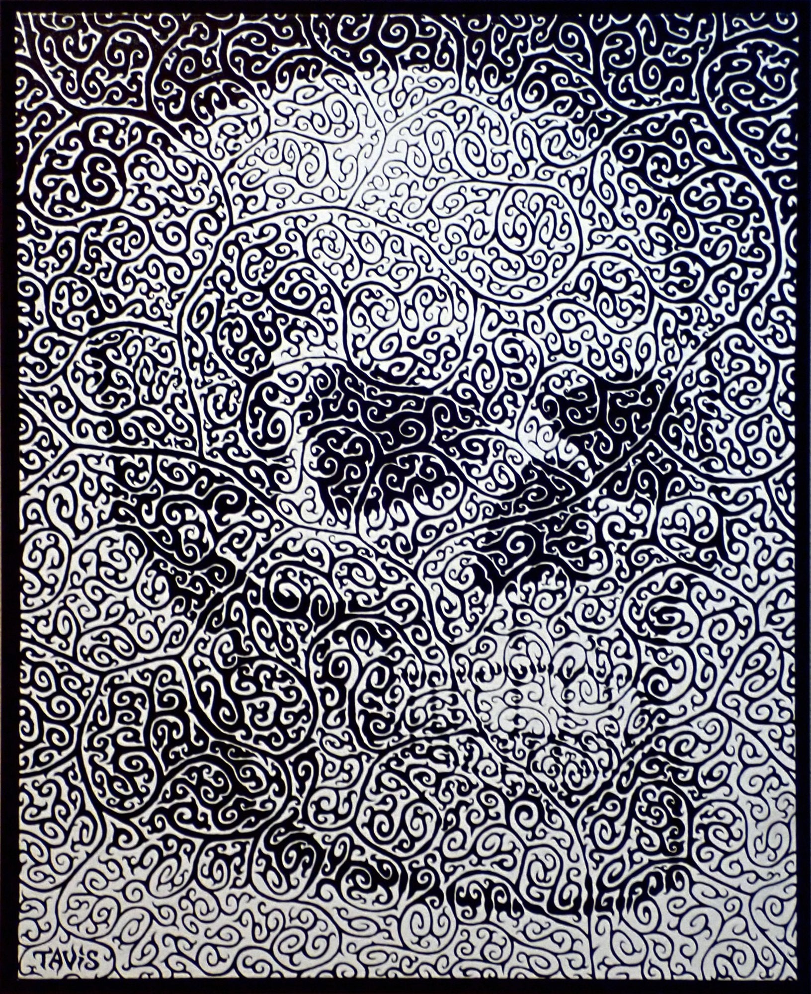 "Skull Study II" Enamel on canvas, 2019, 24x30 inches plus black floater frame
