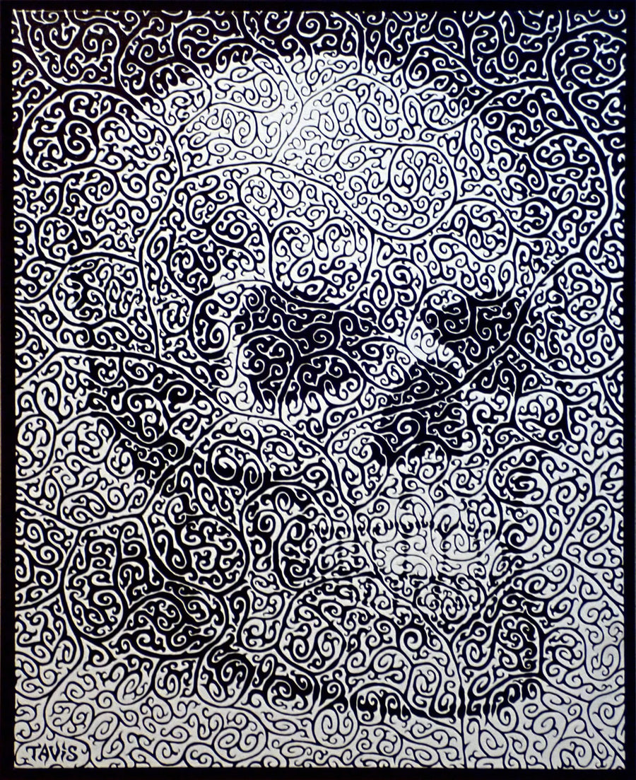"Skull Study II" Enamel on canvas, 2019, 24x30 inches plus black floater frame